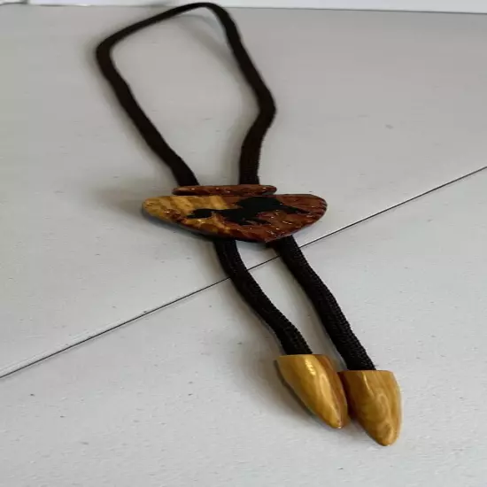 32” wood hand carved bolo Tie with horse