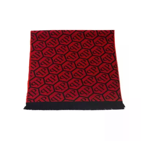 Philipp Plein Monogram Fringed Wool Blend Scarf - Scarves & Shawls - Red