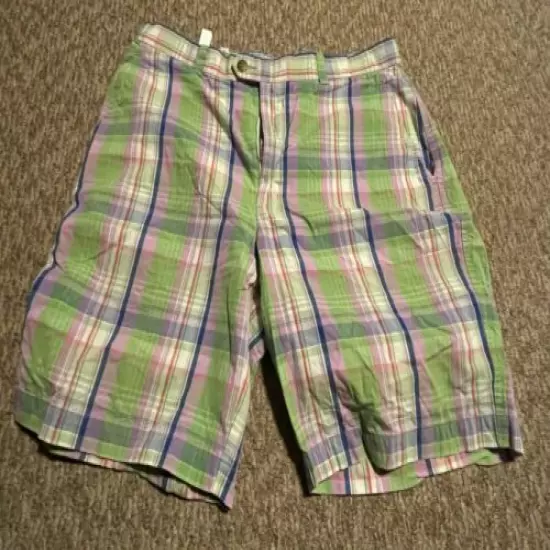 Cutter & Buck Men's Plaid Shorts, Size 38 X 10 ,Green