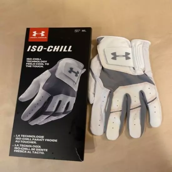 UNDER ARMOUR Mens size MEDIUM-LARGE White Leather Golf Glove LEFT HAND