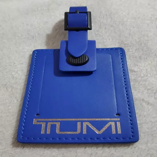 New Tumi Blue Leather Large Luggage Tag with Adjustable Buckle