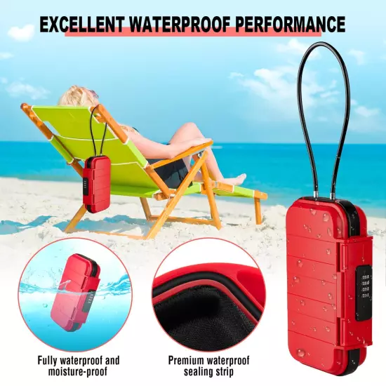 Portable Safe Lock Box with Combination Lock Mini Beach Travel Safe Waterproo...