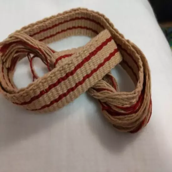 Item20211023: Powder Horn inkle strap Natural hemp/cotton/flax 1.25 x 40" red