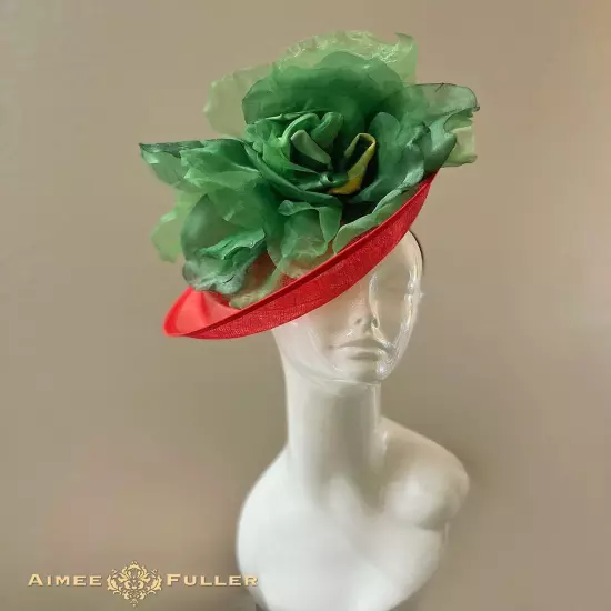 Christmas Fascinator Derby Hat Green Silk Holiday Cocktail Hat Melbourne Cup