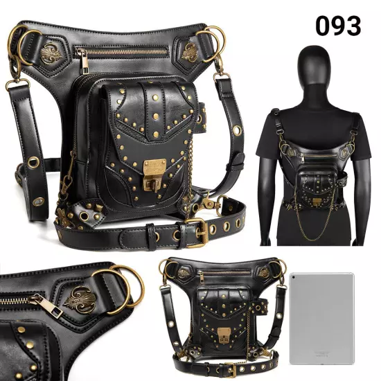 Rock PU Leather Shoulder Motorcycle Skull Bag Waist Pack Bag Handbag Leg Purse