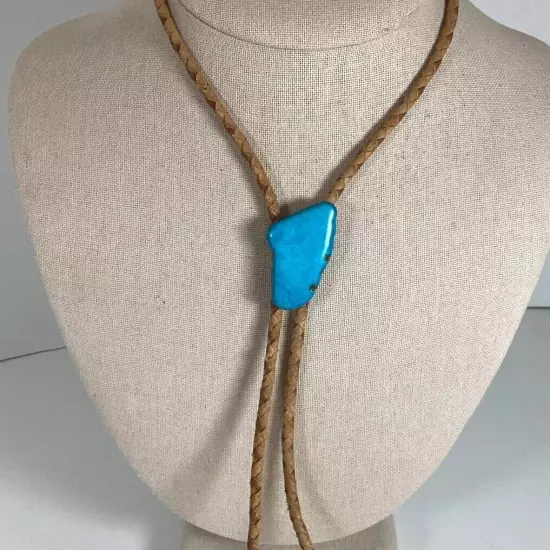 Vintage Turquoise And Leather Bolo Tie