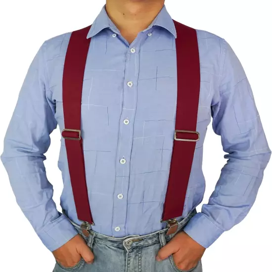 Melo Tough Men'S Suspenders Fully Elastic 2 Inch Wide X Back Heavy Duty Tradespe