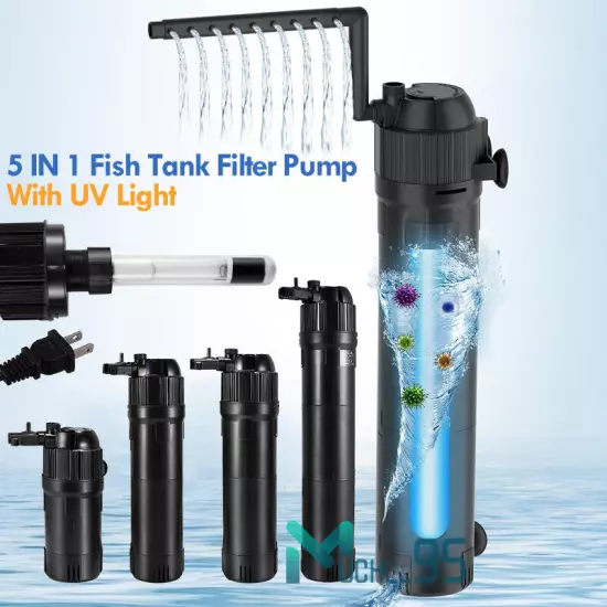 5-in-1 Internal Aquarium Fish Tank UV Sterilizers Filter Submersible Water Pump