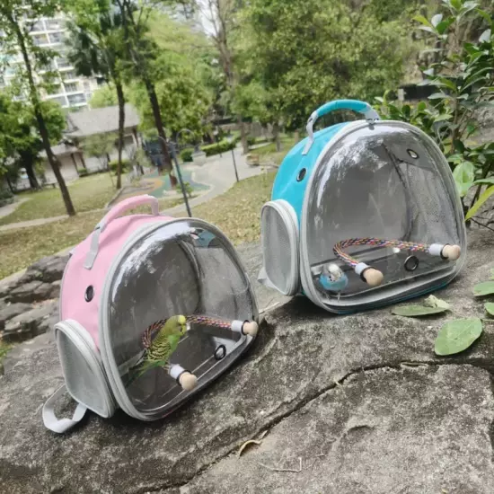 Transportín para Aves Portátil Mochila con Percha de Cuerda Transparente Doble