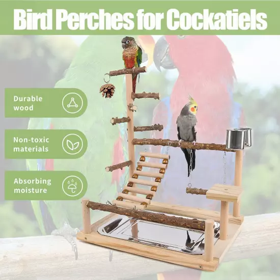 Bird Playground, Parrot Perch Stand, Natural Wood Bird Play Stands for Cockatiel