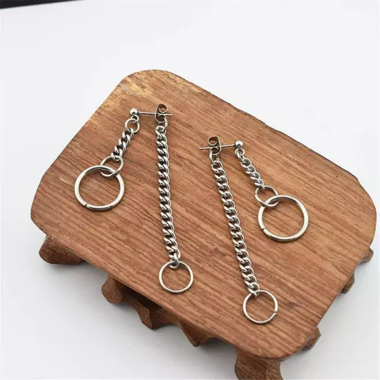 Interlocking Chain Drop Dangle Earrings Surgical Stainless Steel Hugie Hoops ...