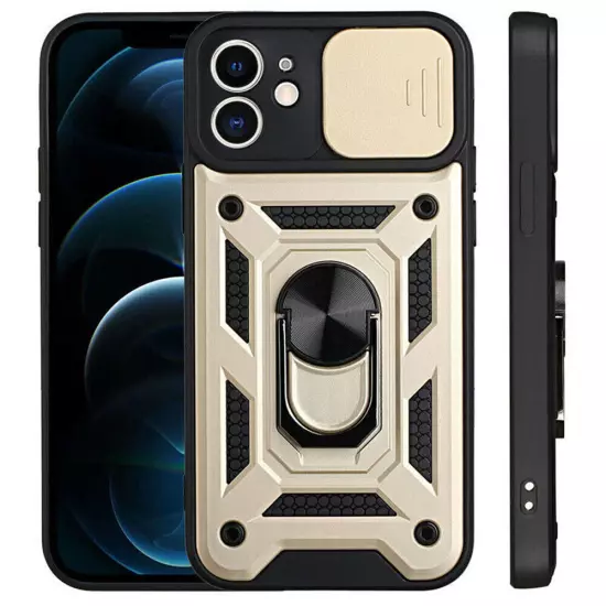 For iPhone 16 15 14 13 12 11 Hybrid Shockproof Case Camera Lens Cover Ring Stand