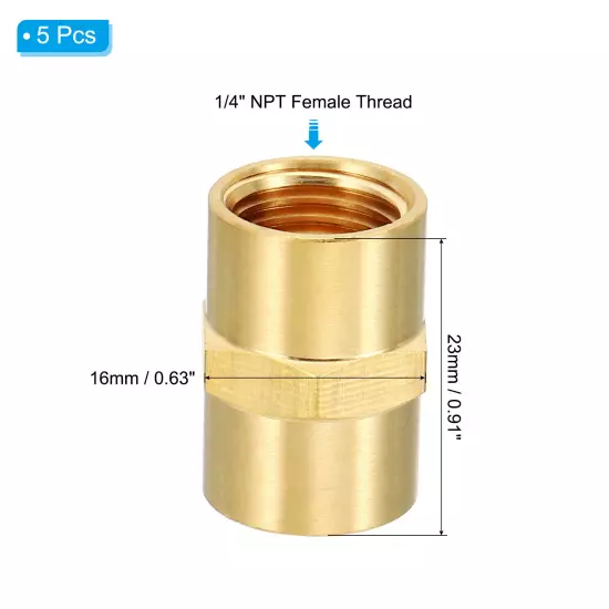 5Pcs 1/4" x 1/4" NPT Female Thread Hex Head Brass Pipe Fittings Coupler