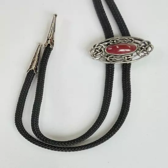 Bolo Tie - Burgundy Cabochon Silver Tone Slide Black Cord Western Cowboy Cowgirl