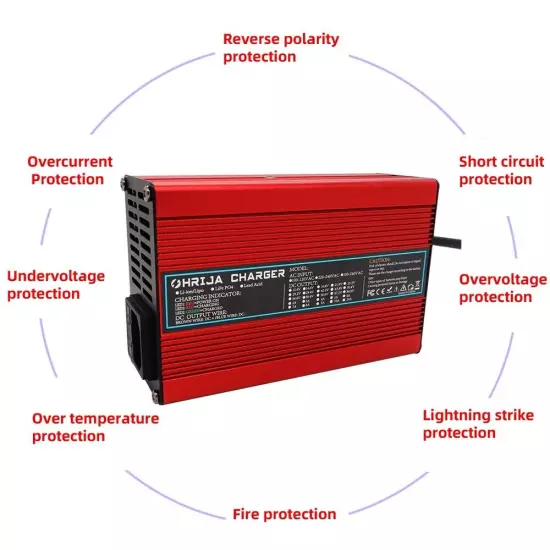 48 Volt 5 Amp Golf Cart Battery Charger with Round 3 Pin Plug for Club Car RED