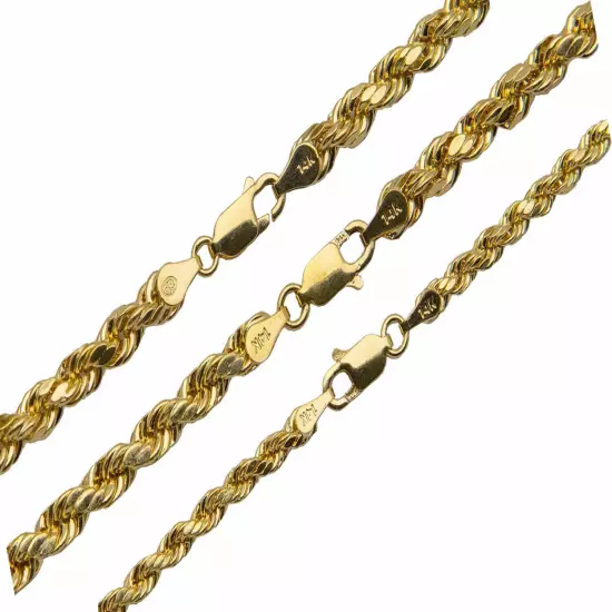 14k Yellow Gold 3mm-5mm Italy Rope Chain Twist Link Necklace Size16"- 30" Hollow