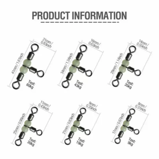 20/50/100 Pcs 3-Way Fishing Swivel Connector T-Turn Swivels Bass Fishing Tackle