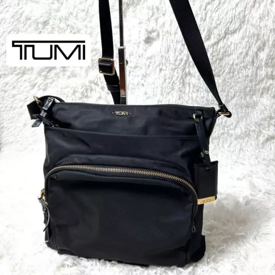 Tumi Capri Nylon Shoulder Bag Black Gold