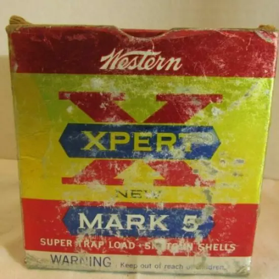 VINTAGE WHITE WESTERN SUPER X MARK 5 SHINY 12 GA CARTRIDGE SHELLS Box Empty