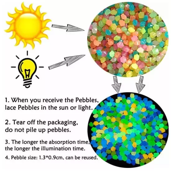 1000PCS Glow In The Dark Pebbles Garden Glowing Rocks Fish Tank Luminous S C7X2