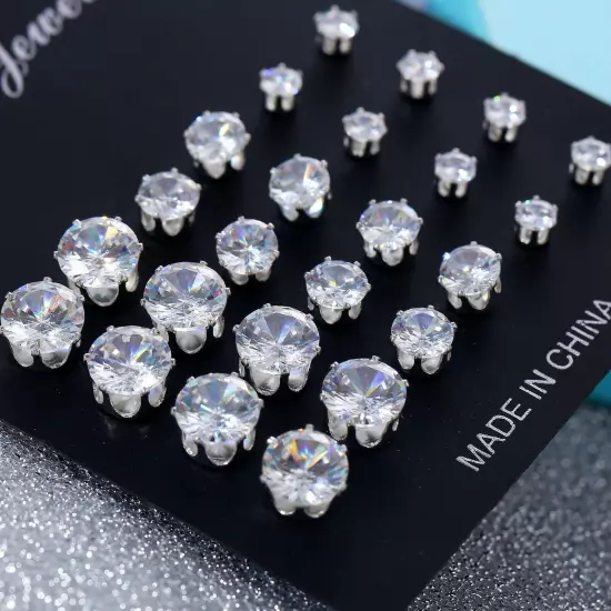 Wholesale A Set Of 12 Pairs Clear Crystal Ear Studs Earrings Shinny UK