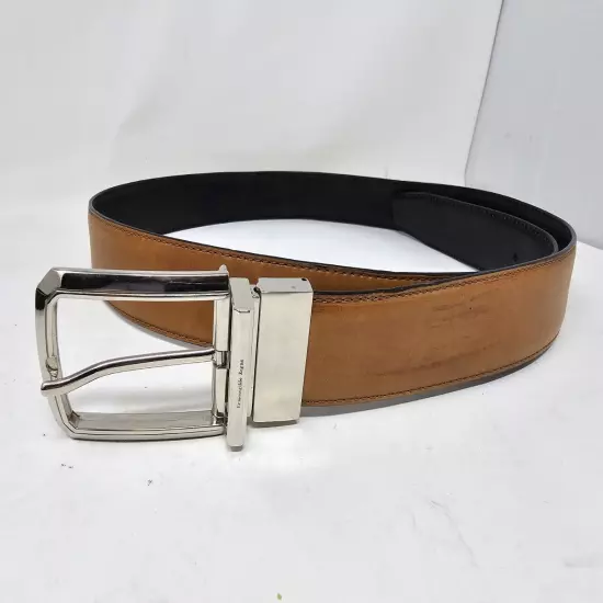 Ermenegildo Zegna Reversible Leather Belt Brown Black Chrome Metal Buckle 38