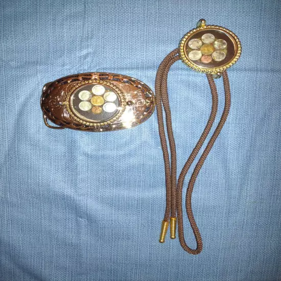 Bolo tie and belt buckle - coins