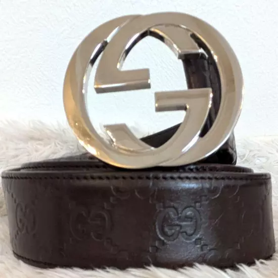 Gucci GG Interlocking G buckle leather belt 95/38 Brown 114984 Men Used JPN