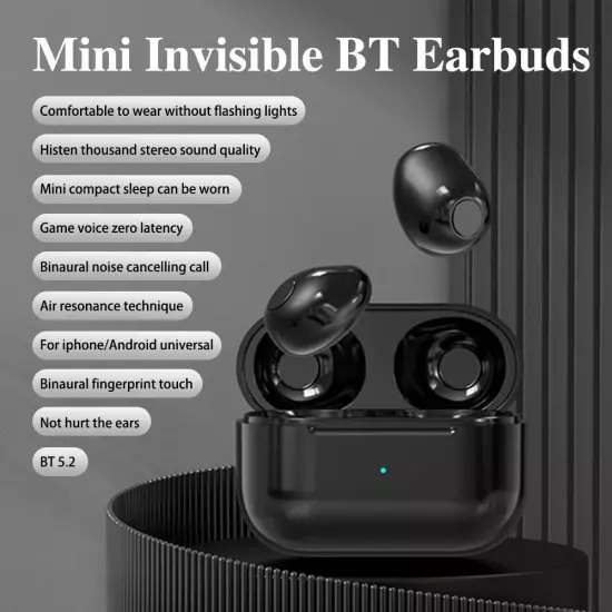 2024 NEW Mini Earbuds Invisible Sleep Headphone Bluetooth 5.2 Earphones Wireless