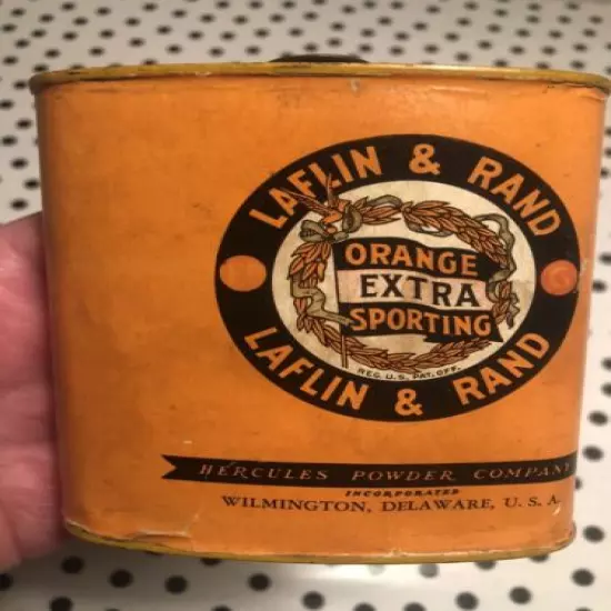 Vintage Laflin & Rand Orange Extra Sporting Empty GunPowder Tin With Cap FF & G