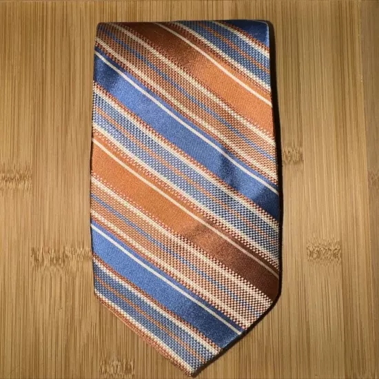 Croft & Barrow Blue Orange Striped Silk Tie - 60L 3.75W