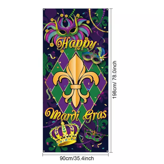 Mardi Gras Carnival Door Cover, Large Fabric Happy Mardi Gras Sign Party Door...