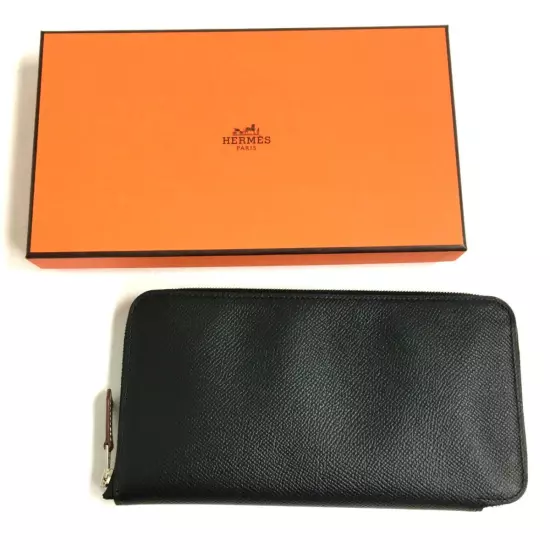 HERMES #7 Azappu long silk in Vaux Epson round zipper leather wallet long