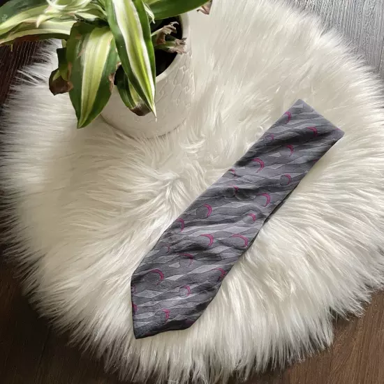 Paco Rabanne Mens Neck Tie 58"/4" Silk Gray Purple Geometric