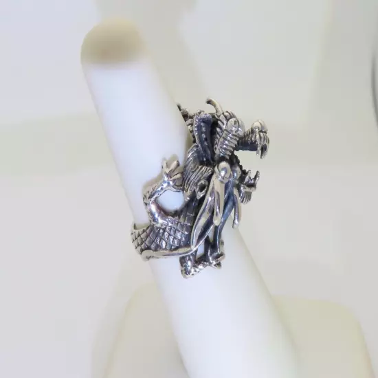 Dragon Ring Sterling Silver Double Serpent Wrap Around Adjustable Size 6.5 SR014