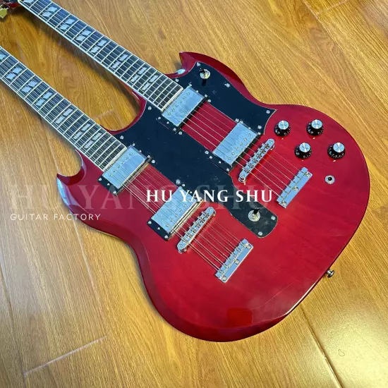 Custom Wine Red SG Double Neck Electric Guitar HH Pickups Chrome Hardware