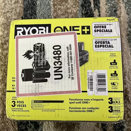 Genuine Ryobi ONE+ 18V Lithium-Ion 4.0 Ah Battery (2) and Charger Kit PSK006 NEW