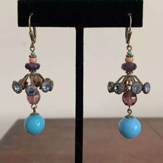 Boho Vintage Chandelier Earrings Amethyst gemstone blue purple dangle statement