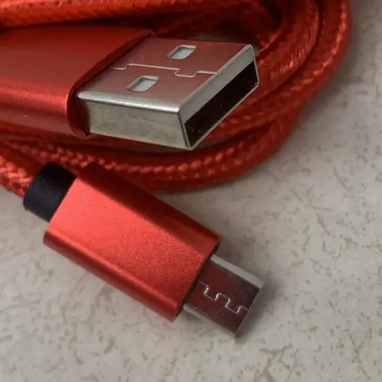 NEW 10ft Data Quick Charge Cord USB to Micro Red Braided Cable Smartphone