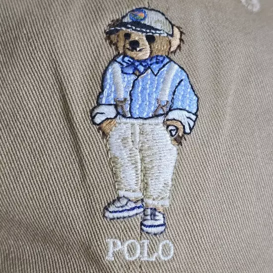 Polo Ralph Lauren Mens Polo Bear Beige Tan Twill Chino Cap Hat Leather Backstrap