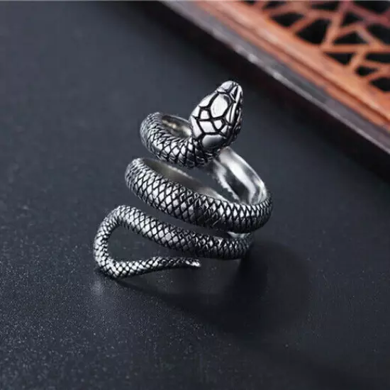 Vintage Men Women Snake Wedding Band Ring Stainless Steel Punk Snake Pinky Ring