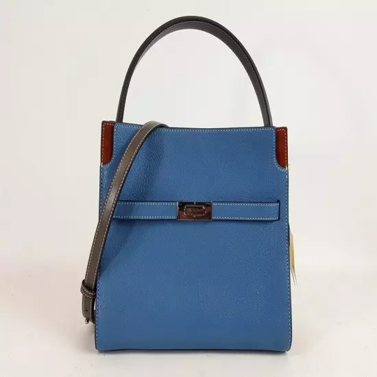 TORY BURCH Blue Leather Lee Radziwill Small Double Bag Handbag NWTS