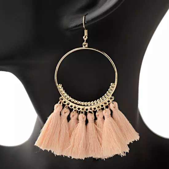 Fashion Women Bohemian Earrings Long Tassel Fringe Drop Dangle Ear Stud Jewelry