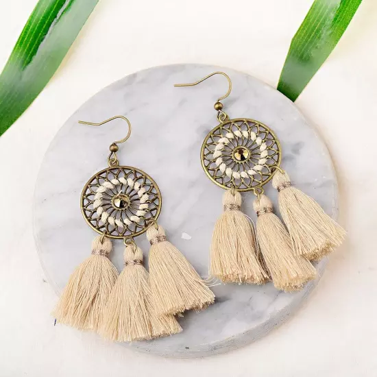 Fashion Women Bohemian Earrings Long Tassel Fringe Drop Dangle Ear Stud Jewelry