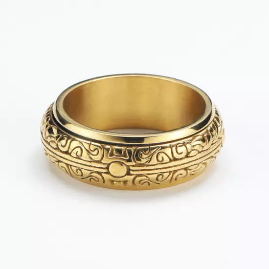 Retro Royal Pattern Spinner Wedding Ring Stainless Steel Men Women Vintage Ring