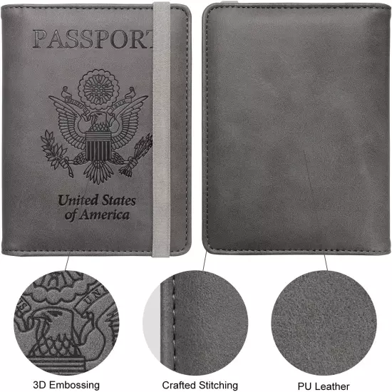 RFID Passport Holder Cover Wallet for Women Men, PU Leather Card Holder Passport