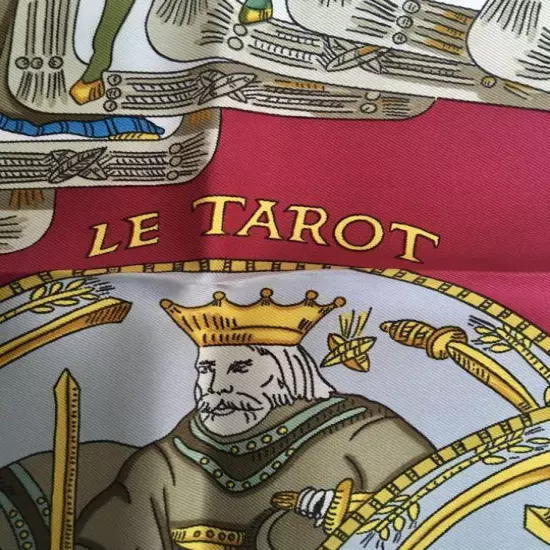 HERMÈS Scarf Carres 90 Wine Red Gold Silk Tarot Cards Women France