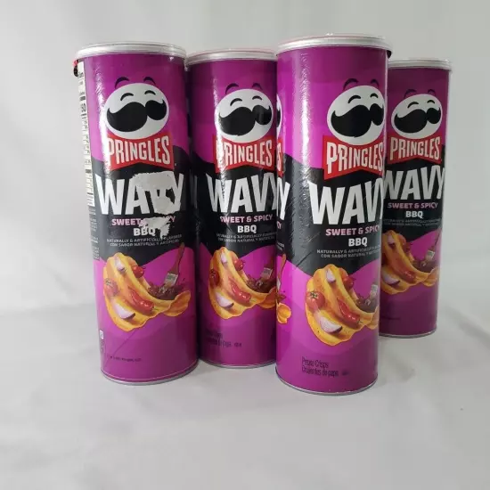 Pringles WAVY SWEET & SPICY BBQ Flavored Potato Chips 4.8 oz Can - RARE Lot x8