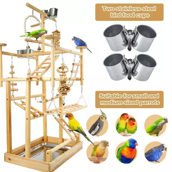 Bird Playground Parrot Playstand Natural Wood Bird Perches Stand, Bird Play G...