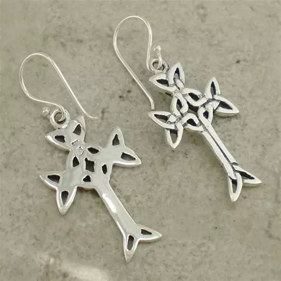 BEAUTIFUL .925 STERLING SILVER CELTIC KNOT CROSS EARRINGS style# e0880